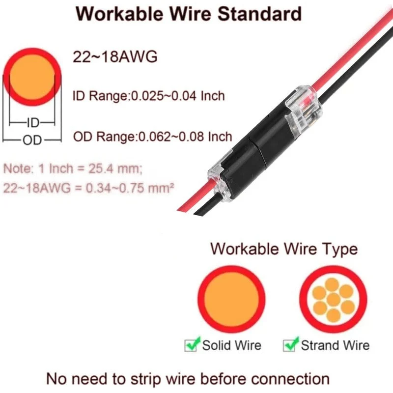 2-Pin Solderless Wire Connector – Compact Plug for LED Strips & 18–22 AWG Cables - Image 6