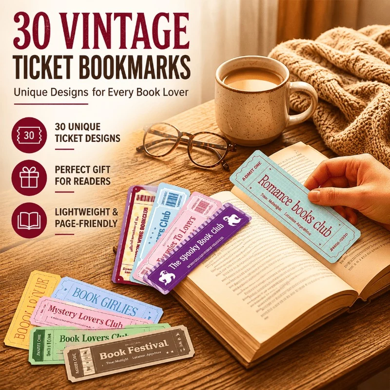 30 Vintage Ticket Bookmarks