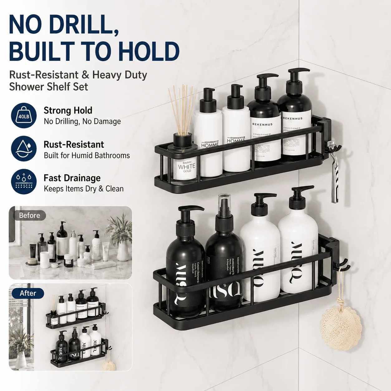 Drill-Free Shower Organizer Set