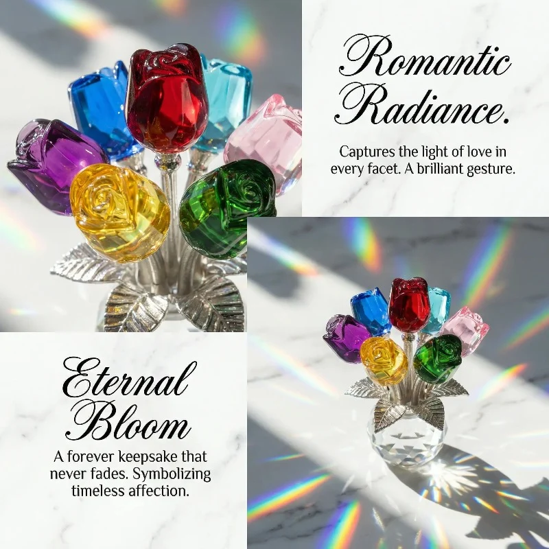 Elegant Crystal Flower Statue - Image 2