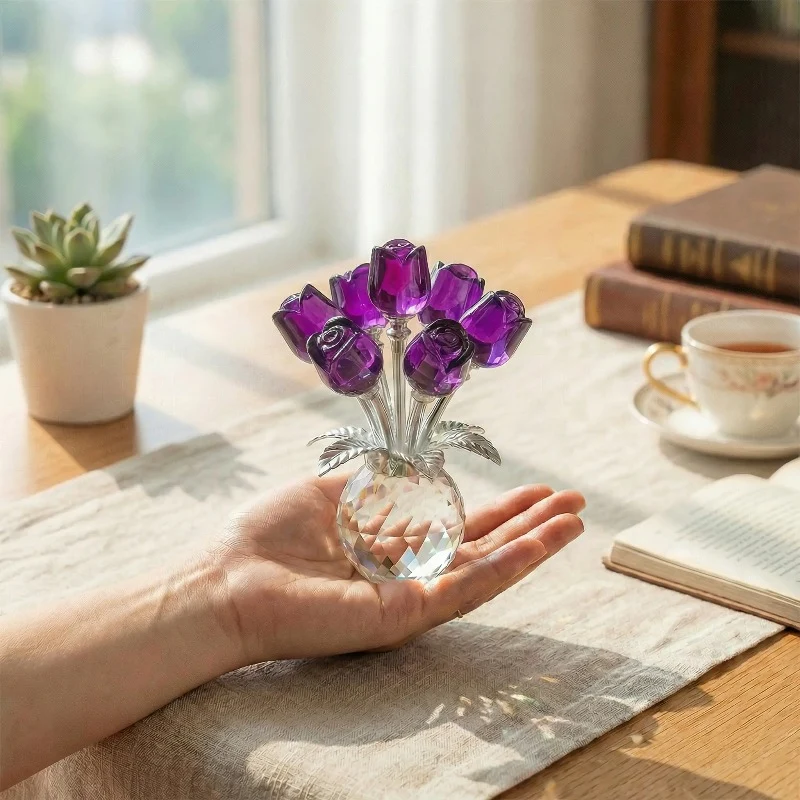 Elegant Crystal Flower Statue - Image 7