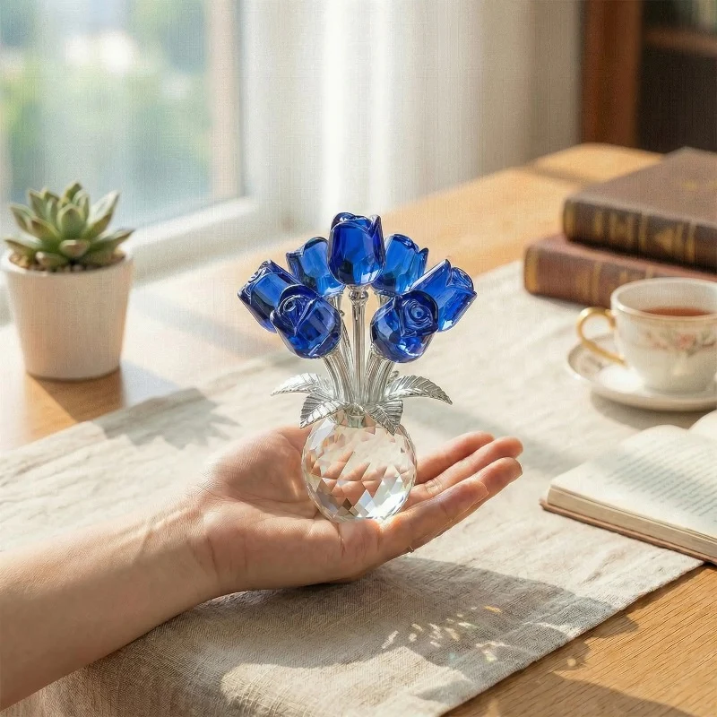 Elegant Crystal Flower Statue - Image 9