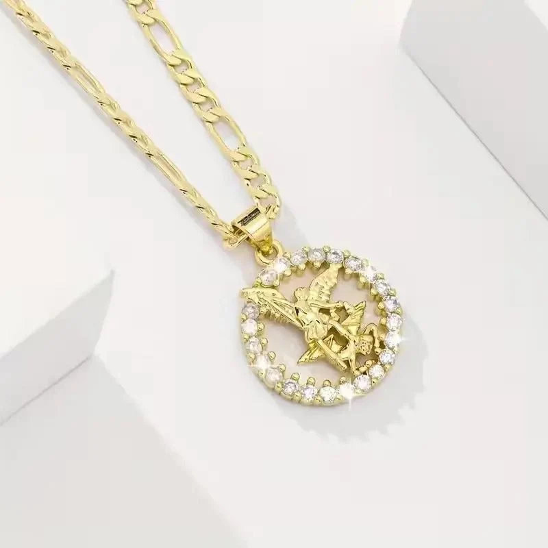Elegant Gold Pavé Angel Pendant - Image 2