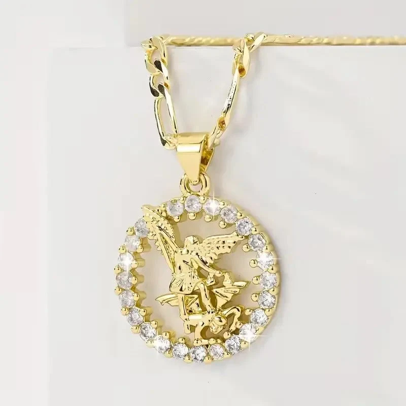 Elegant Gold Pavé Angel Pendant - Image 3