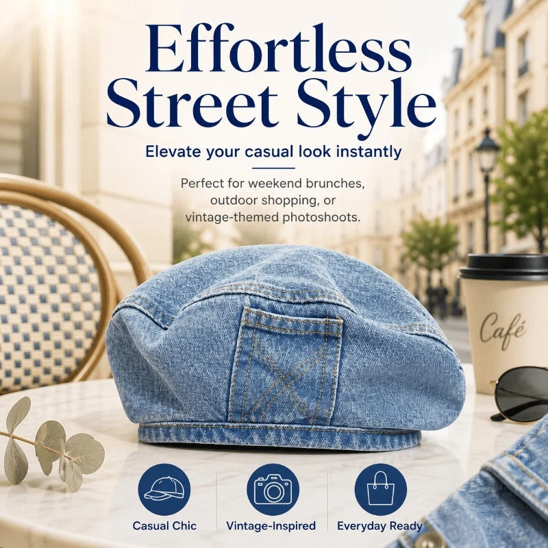 Soft Washed Denim Beret - Image 5